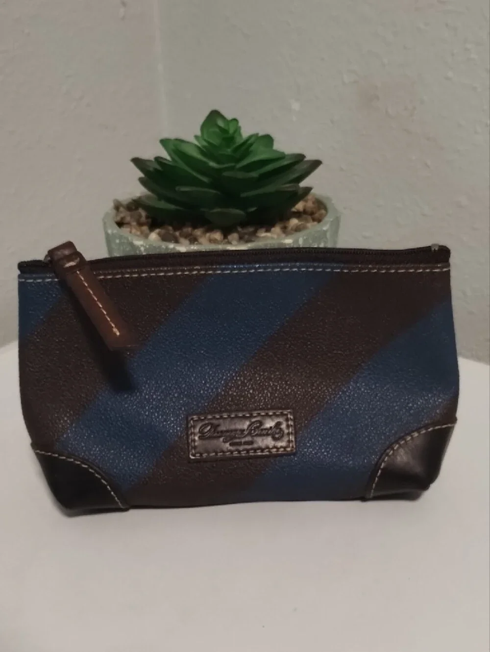 Dooney & Bourke Navy and Brown Striped Toiletry Pouch